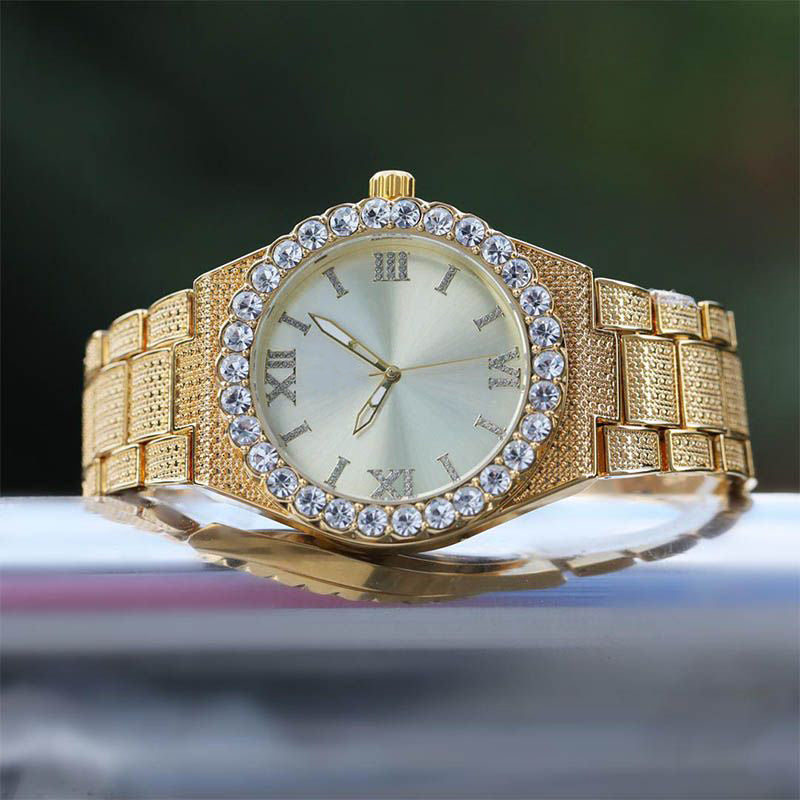 Iced Roman Numerals Dress Watch - 43mm Gold Dial