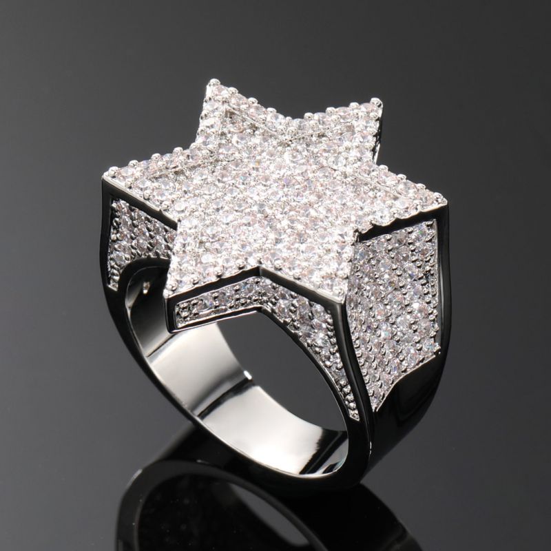 Moissanite Iced Star of David Ring in White Gold