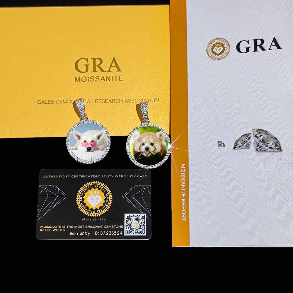 S925 Silver VVS D Moissanite Round Photo Pendant