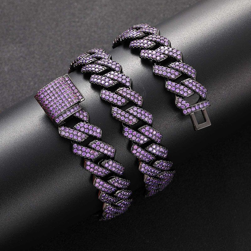 15mm Iced Out Purple Cuban Link Chain in Black Gold