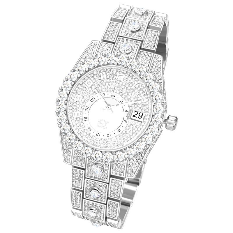 Iced Arabic Numerals Dress Watch - 41mm White Gold