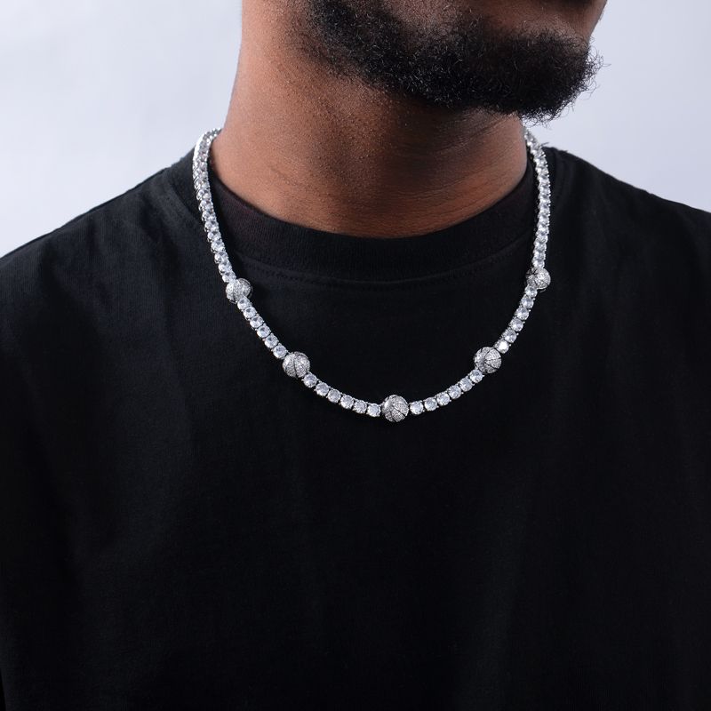 5mm Moissanite Heart and Iced Basketball Tennis Chain in White Gold