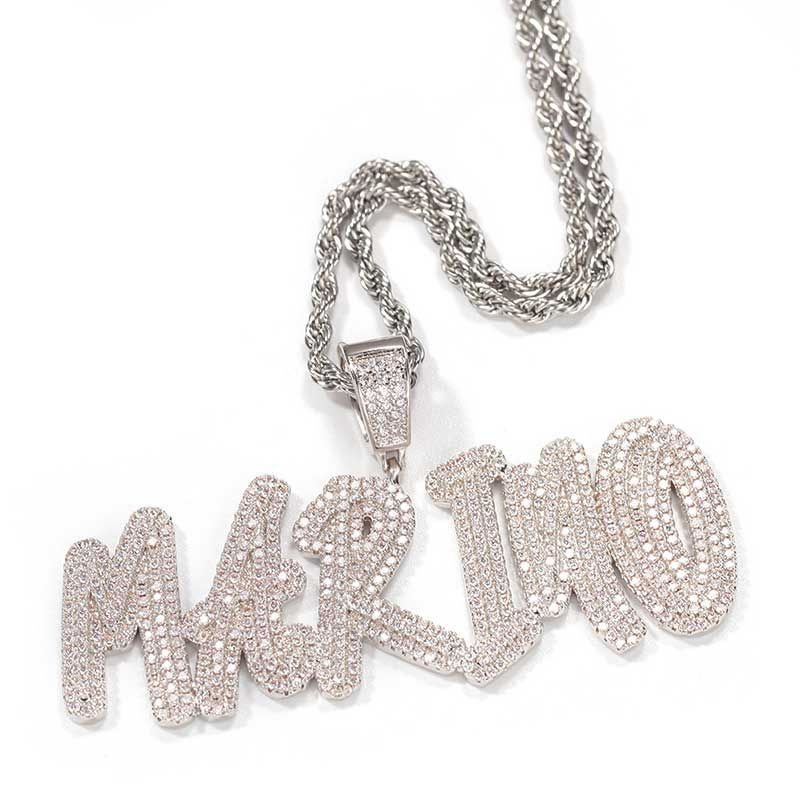 Moissanite Custom Cursive Name Necklace in White Gold (FREE Chain Included)