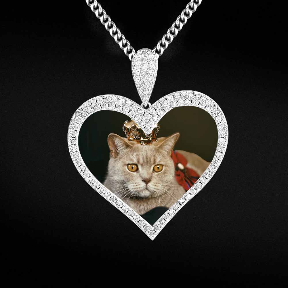 Iced Out Custom Heart Picture Necklace Photo Moissanite Pendant