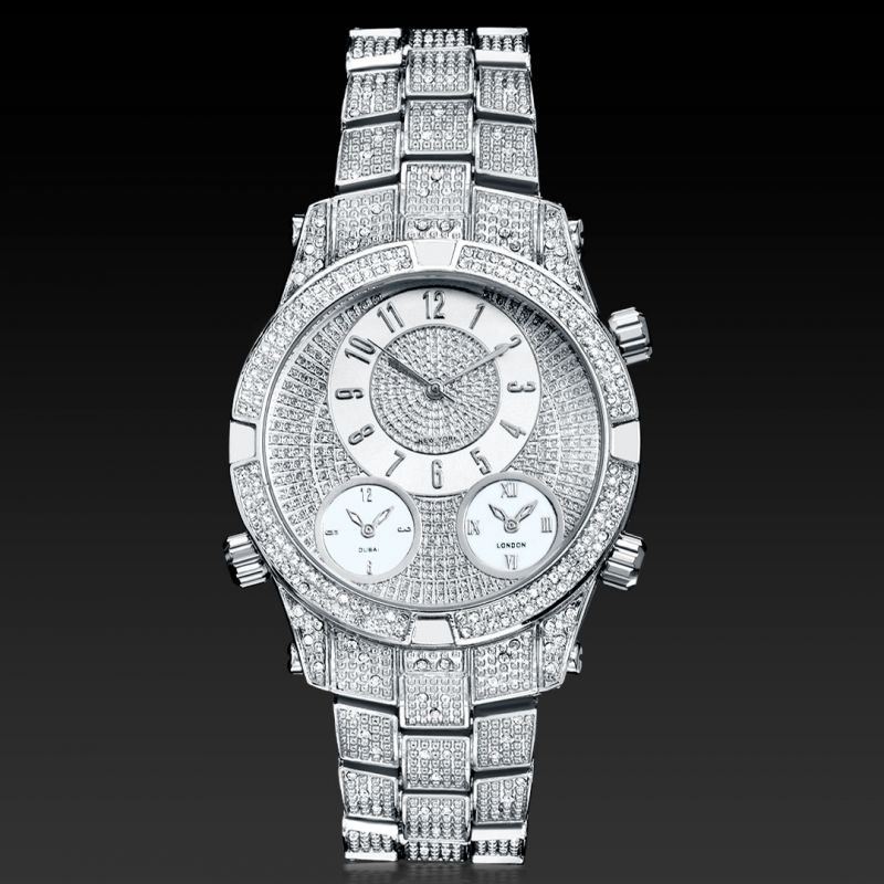 Iced Arabic Numerals Dress Watch - 43mm White Gold