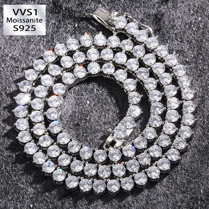 4mm S925 Three Prong Moissanite Tennis Chain