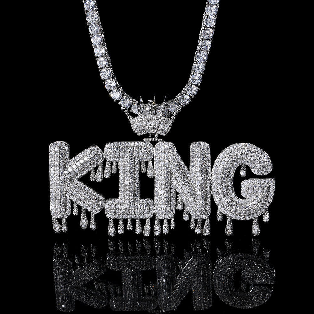 Ice Out Crown Water Drop Alphabet Custom Moissanite Pendant