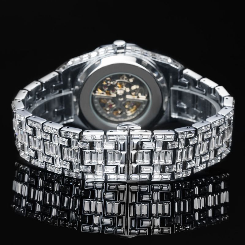 Iced Baguette Stone Mechanical Watch - 41mm White Gold
