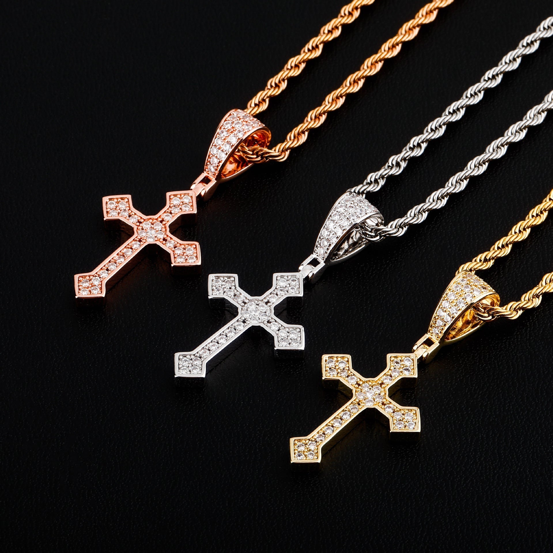 Ice Crystal Cluster Round Cut Cross Moissanite Pendant