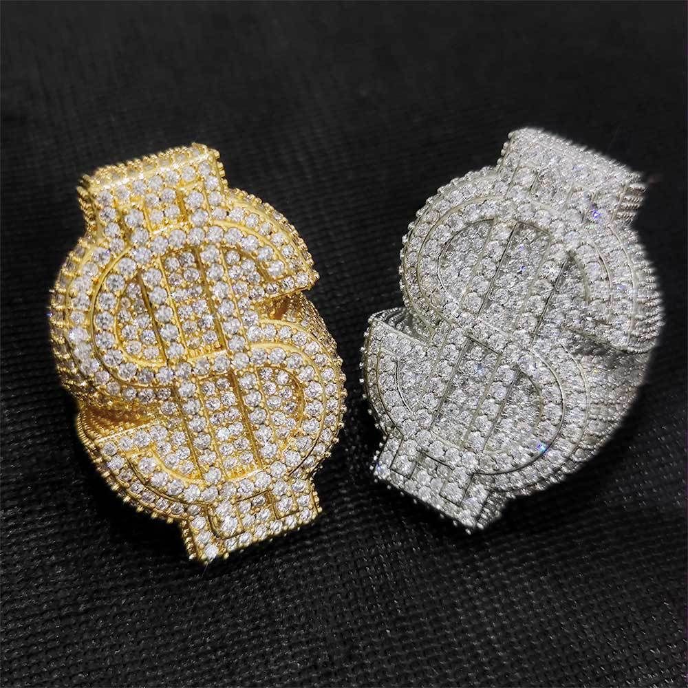 Iced-Out Dollar Sign Ring | Gold & Silver【A14】