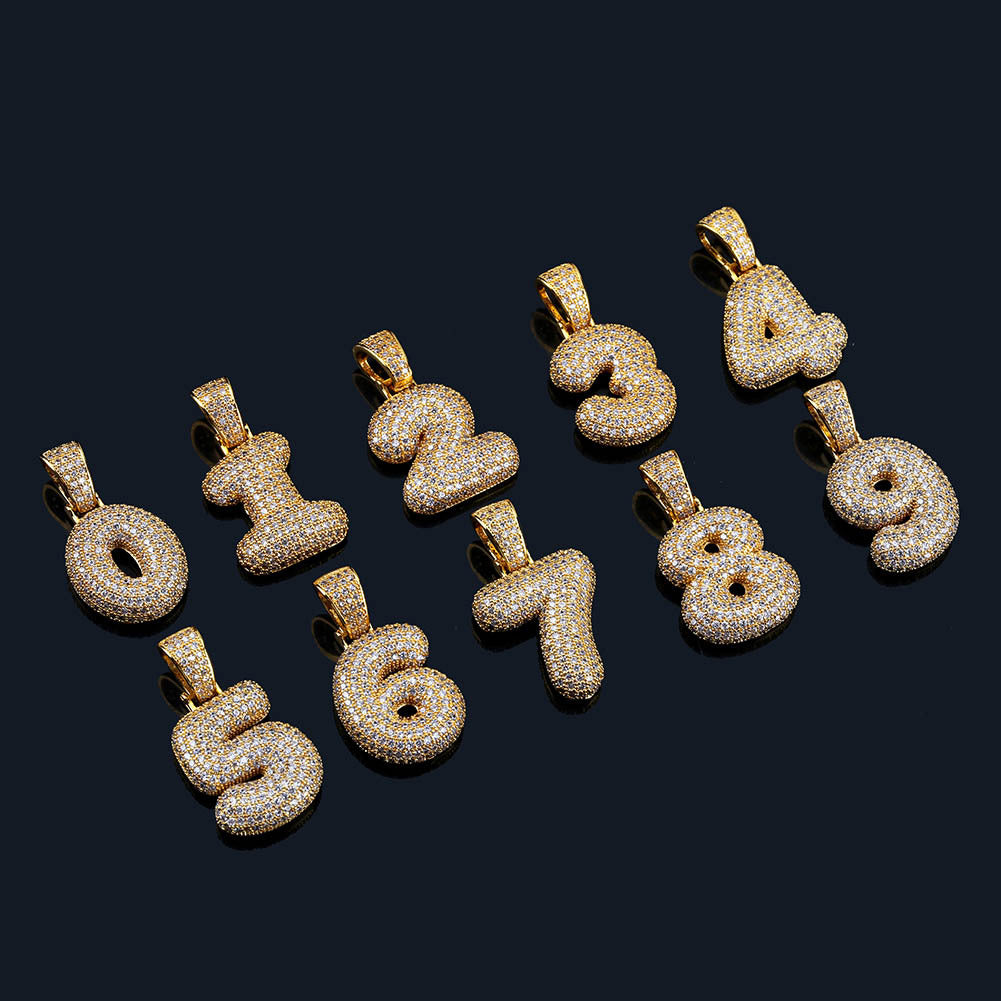 Ice 0-9 Arabic Numerals Moissanite Pendant