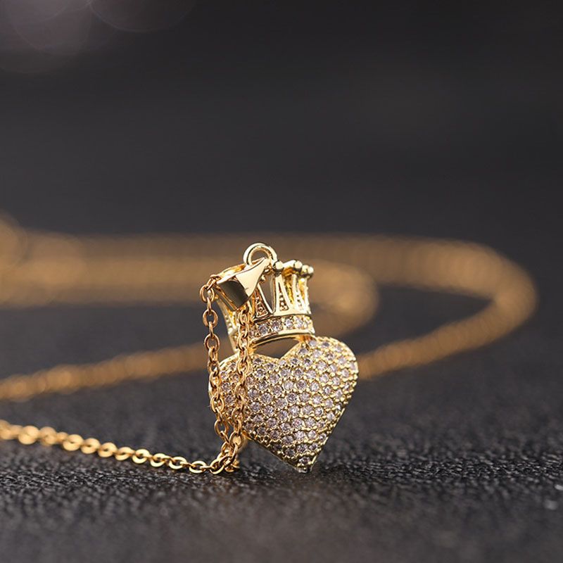 Iced Heart & Crown Pendant Necklace