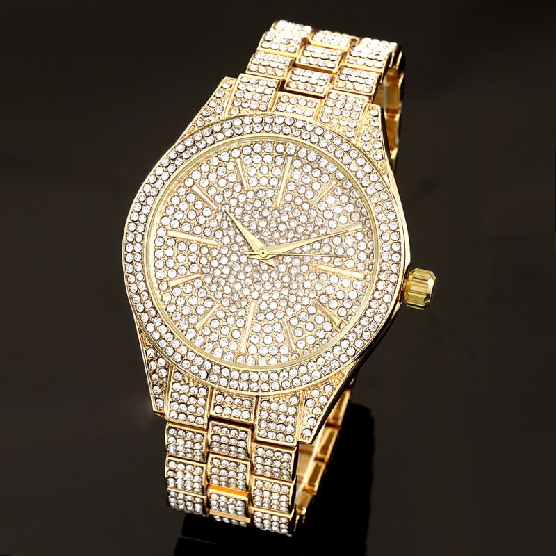 Iced Round Bezel Hip Hop Watch - 43mm Gold