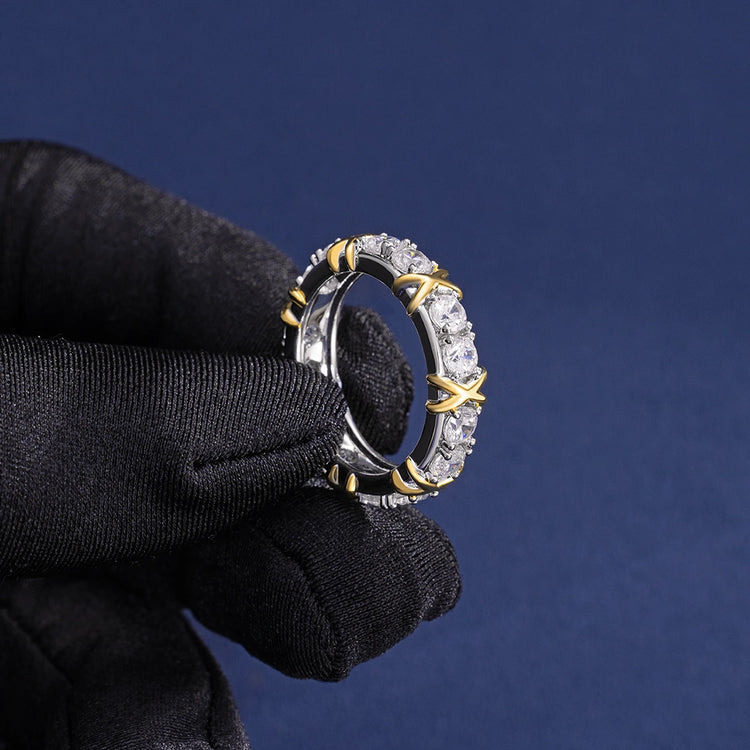 Two Tone Crossover Moissanite Ring