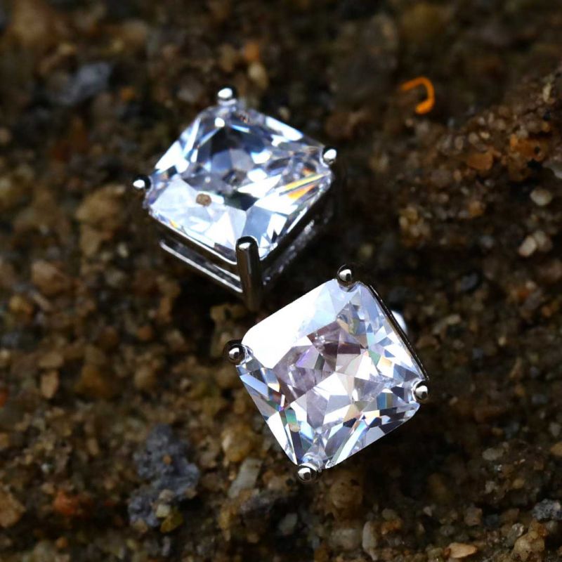 Radiant Cut Moissanite Stud Earring in White Gold