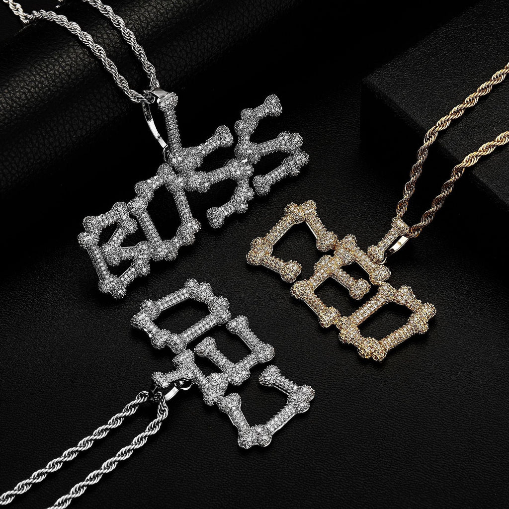 Ice Out Bones Stitching Letter Stitching Custom Moissanite Pendant