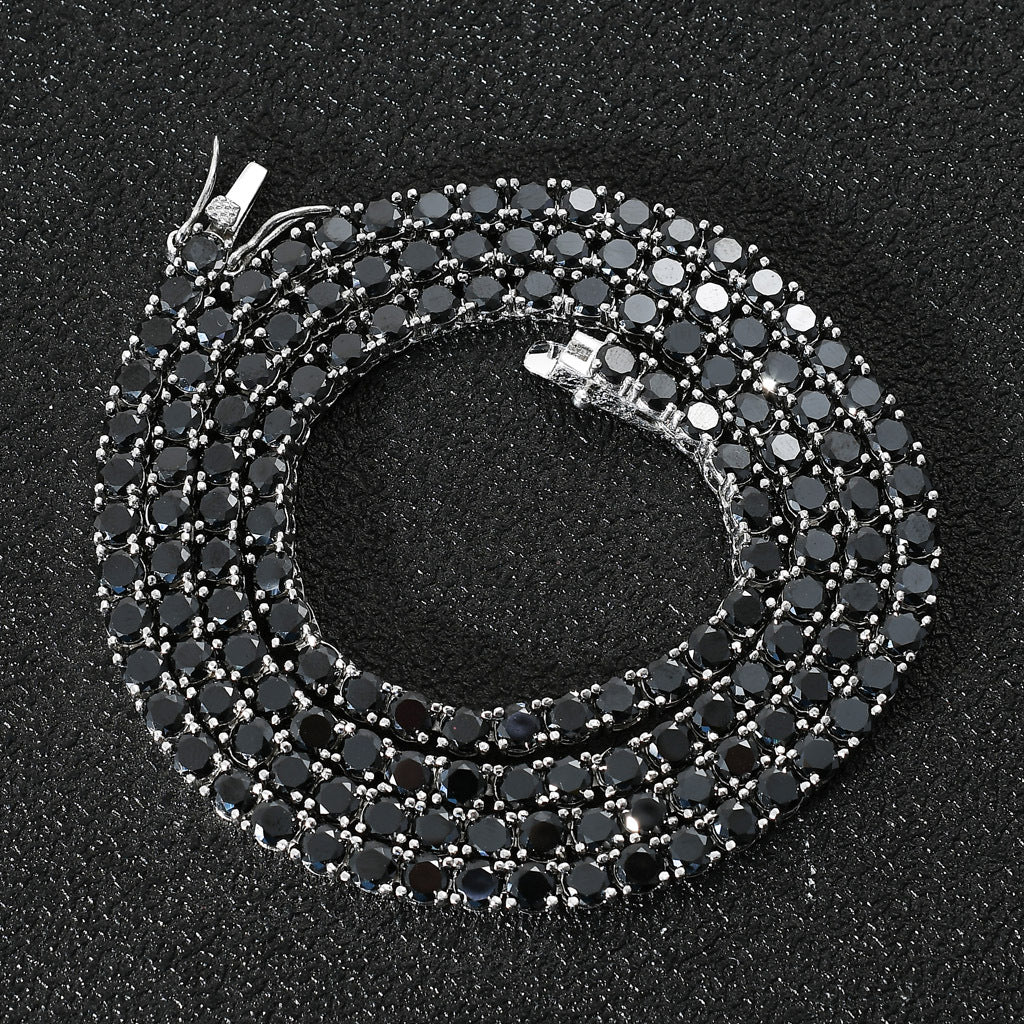 4mm Black Tennis Chain - 925 Silver Plated