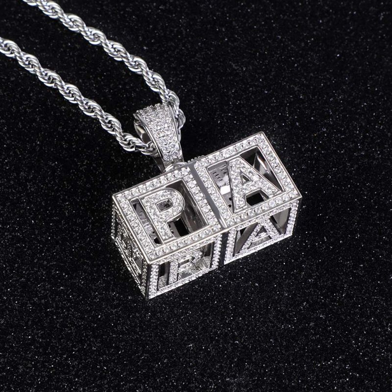 Custom Baby Block Hollow Letters Moissanite Pendant
