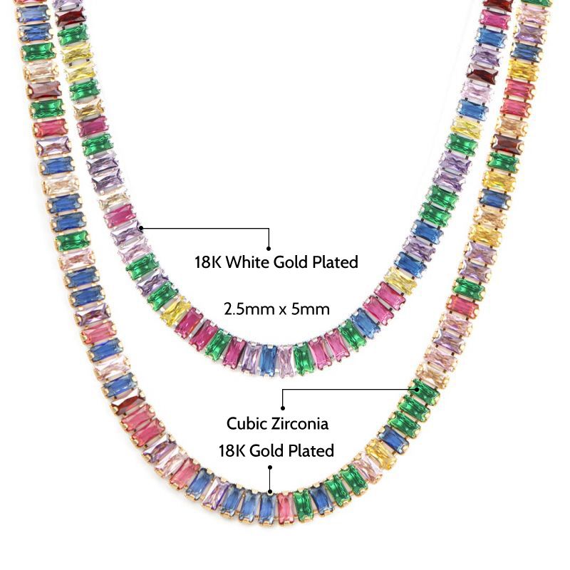 Multicolor Emerald Cut Tennis Chain Set for Women