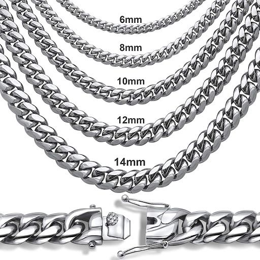 8~14mm Stainless Steel Cuban Bracelet in White Gold