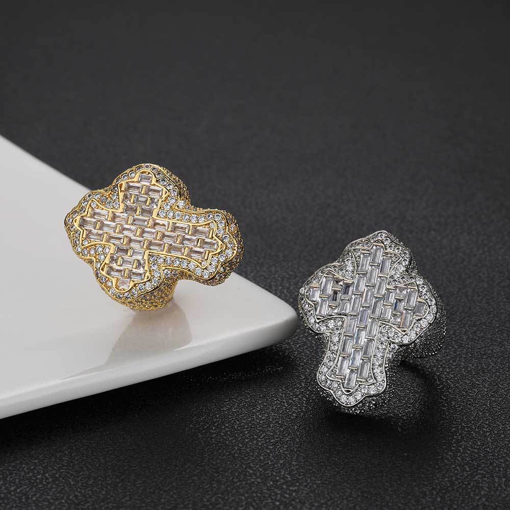 The Baguette Cross Iced-Out Ring【A51】