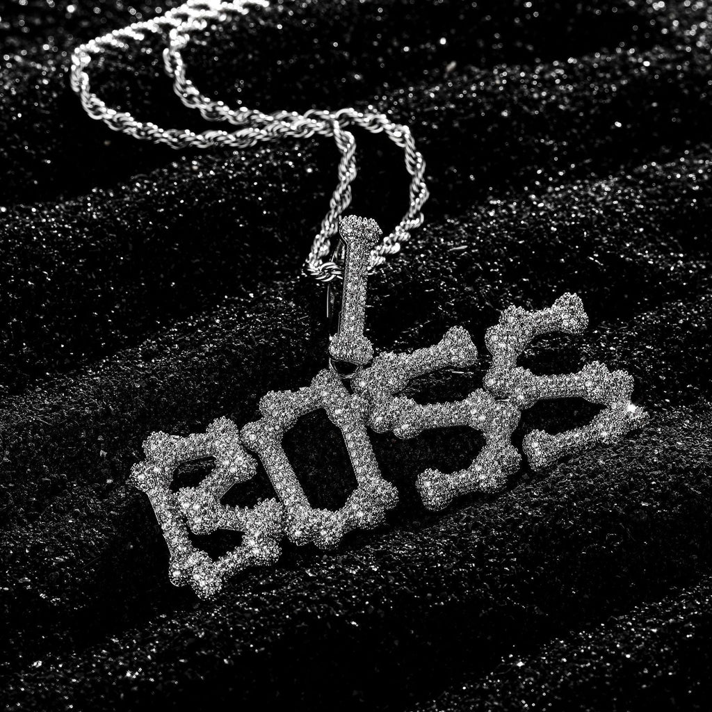 Ice Out Bones Stitching Letter Stitching Custom Moissanite Pendant