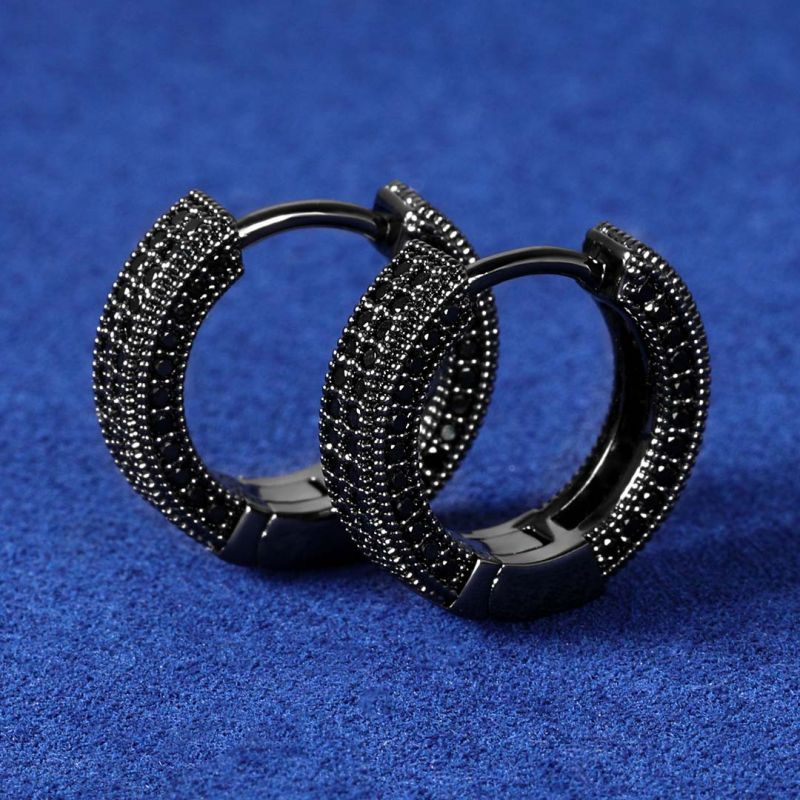 Moissanite Iced Hoop Earring In Black