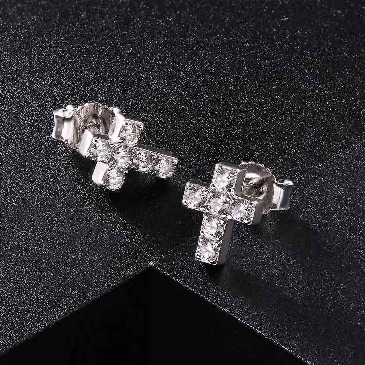 S925 & VVS Moissanite Cross Stud Earrings for Men
