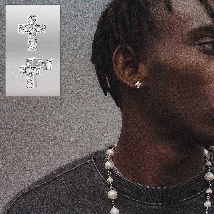 S925 & VVS Moissanite Cross Stud Earrings for Men