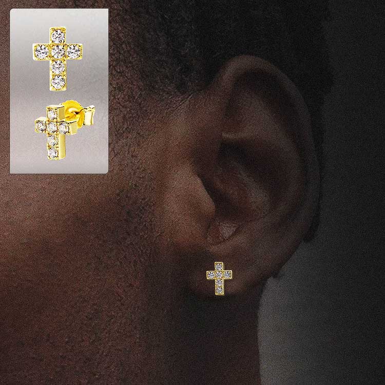 S925 & VVS Moissanite Cross Stud Earrings for Men