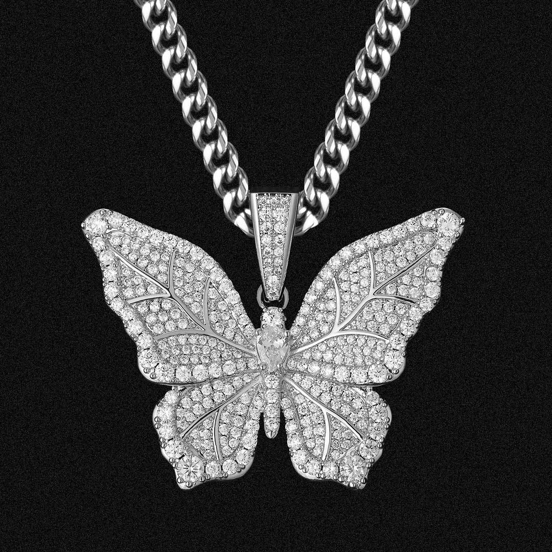 Hip Hop| "Butterfly" Iced Pendant in White Gold
