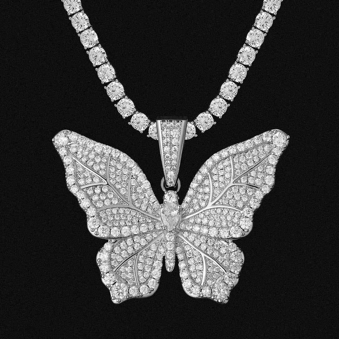 Hip Hop| "Butterfly" Iced Pendant in White Gold