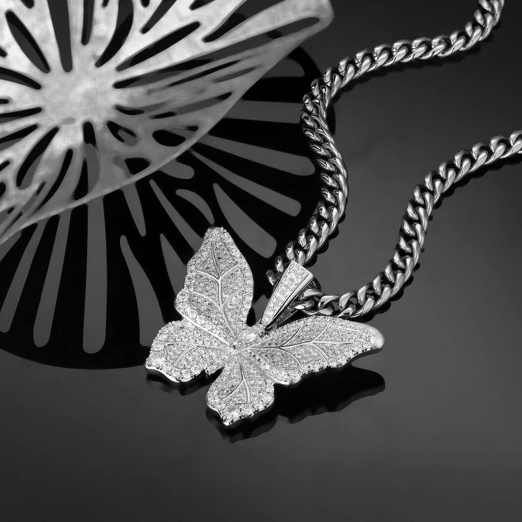 Hip Hop| "Butterfly" Iced Pendant in White Gold