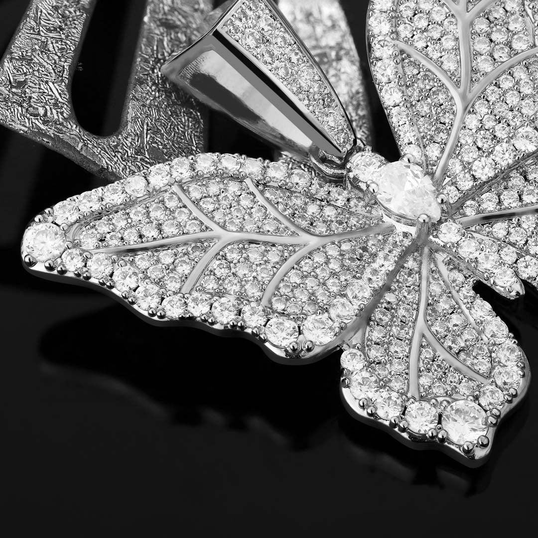 Hip Hop| "Butterfly" Iced Pendant in White Gold