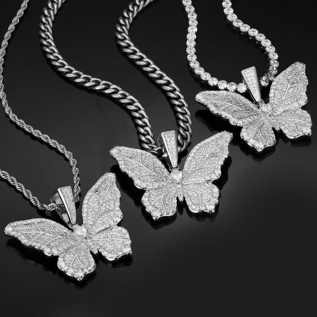 Hip Hop| "Butterfly" Iced Pendant in White Gold