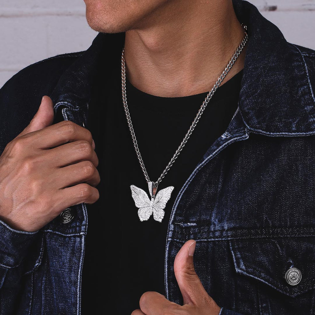 Hip Hop| "Butterfly" Iced Pendant in White Gold