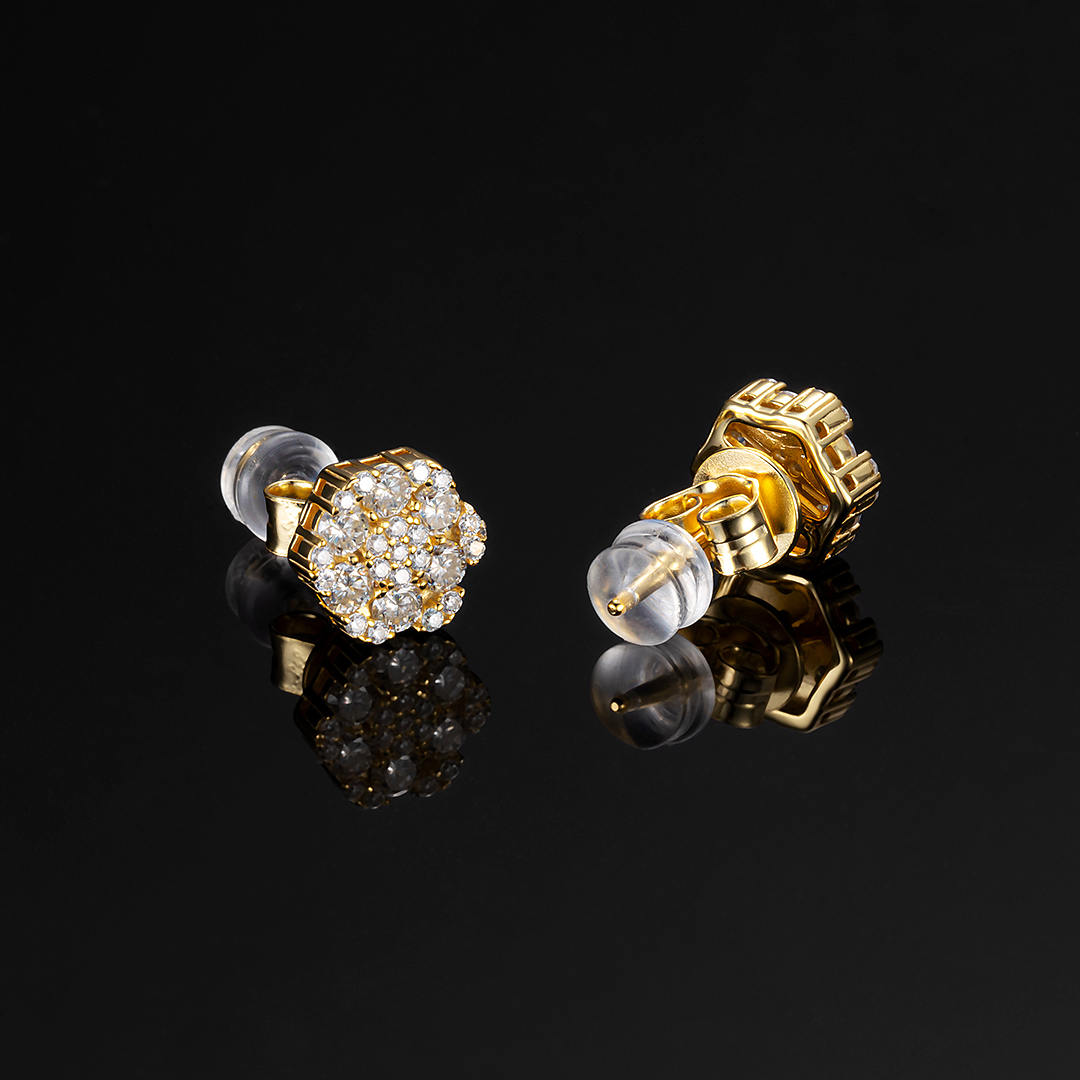 S925 & VVS Moissanite Cluster Hexagon Full Paved Earrings