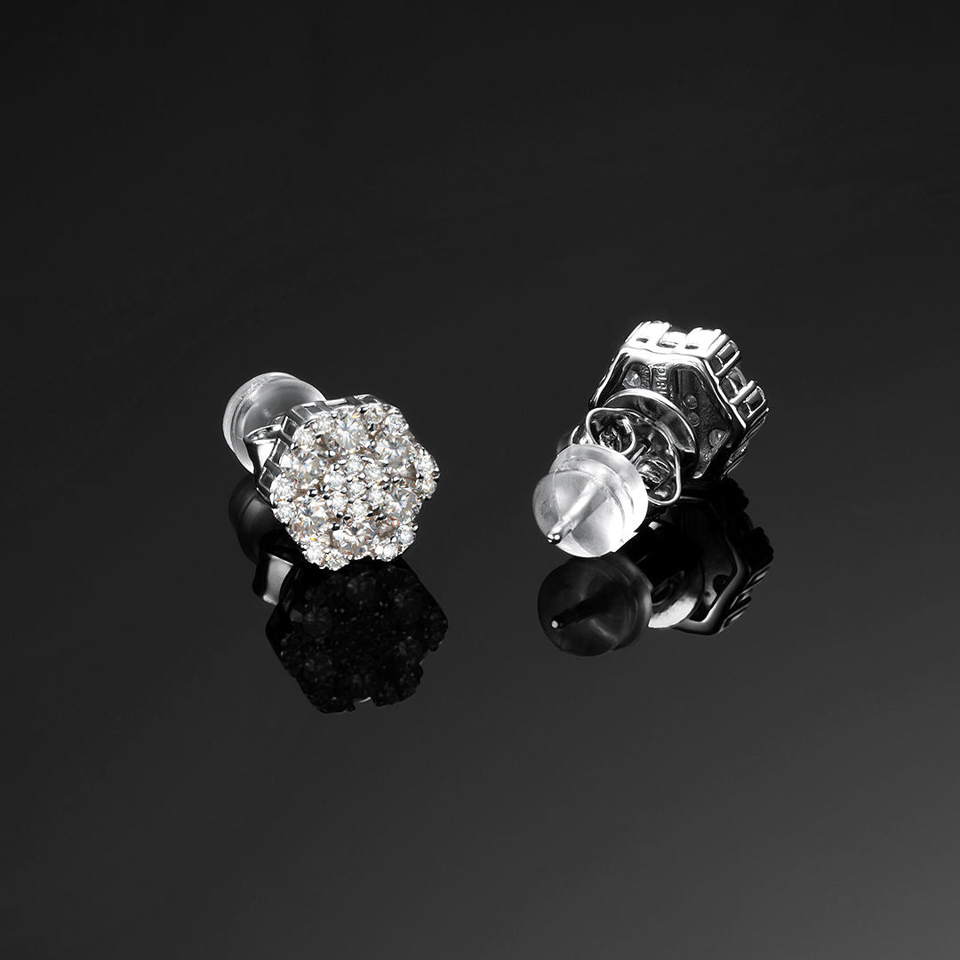 S925 & VVS Moissanite Cluster Hexagon Full Paved Earrings