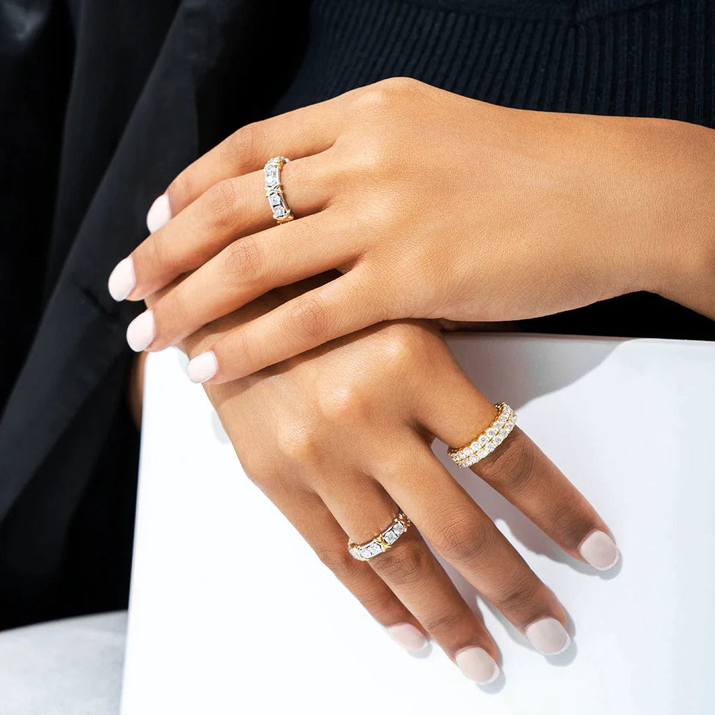 S925 Two Tone Crossover Moissanite Ring