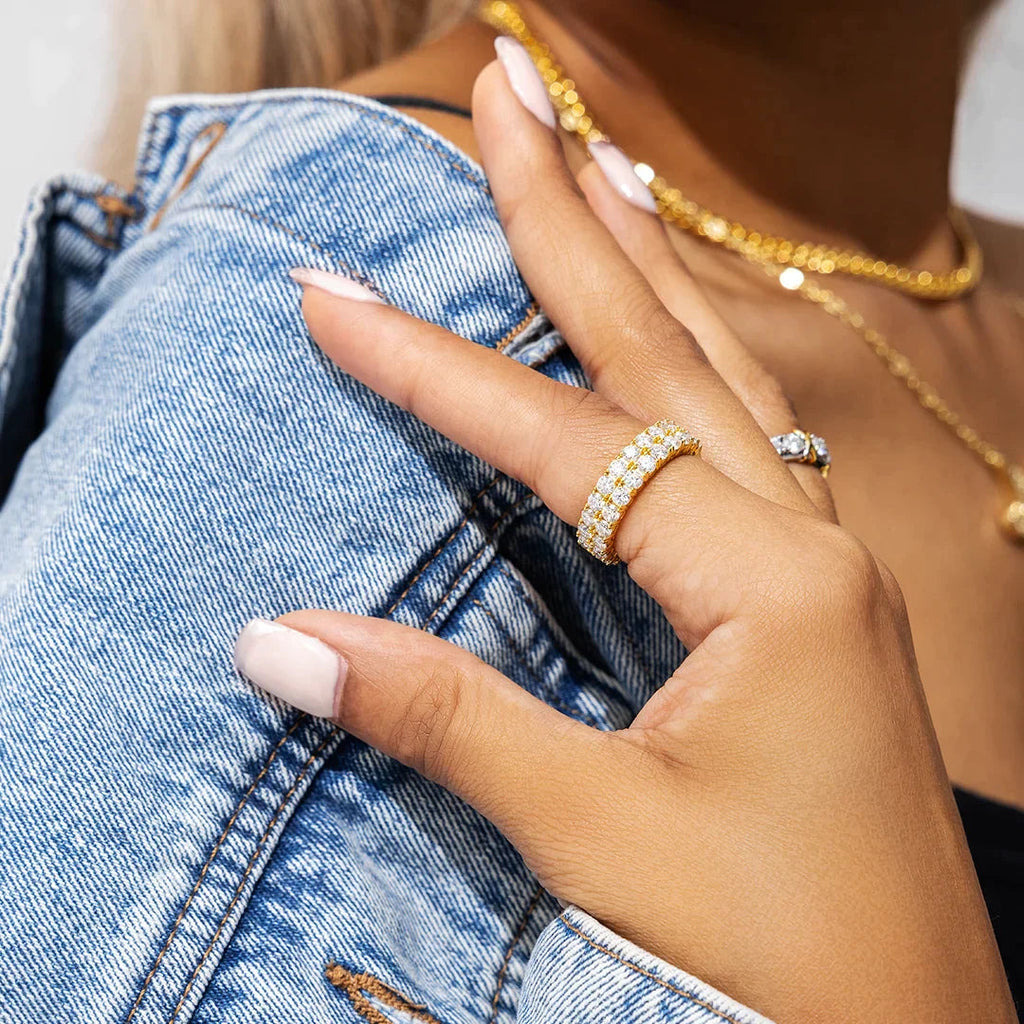 S925 6mm Moissanite Two Row Iced Ring