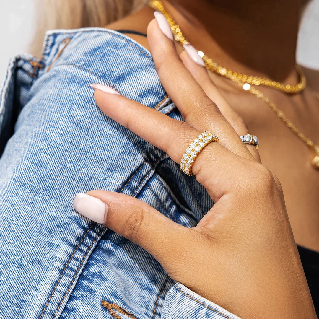 S925 6mm Moissanite Two Row Iced Ring