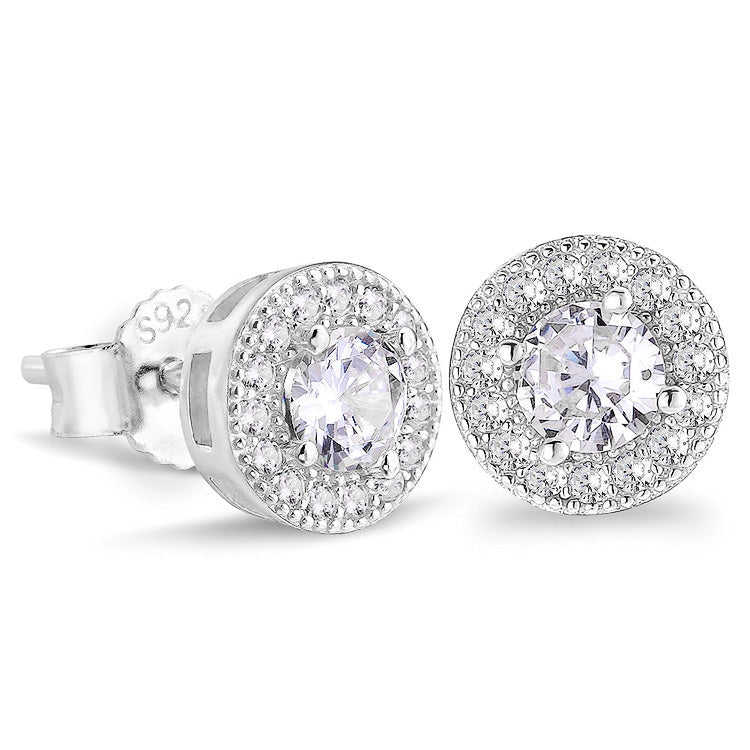 S925 Moissanite Round Iced Sterling Silver Stud Earrings for Men
