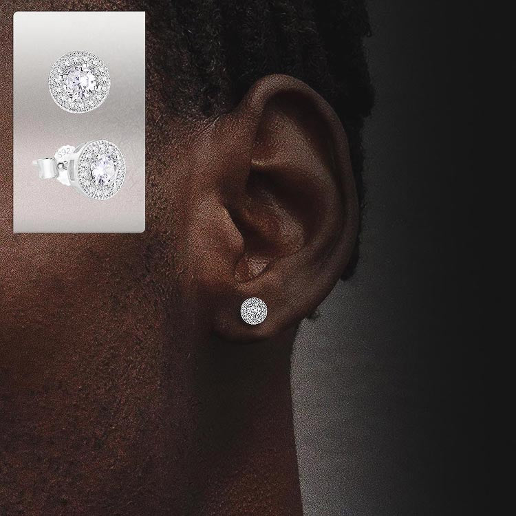 S925 Moissanite Round Iced Sterling Silver Stud Earrings for Men