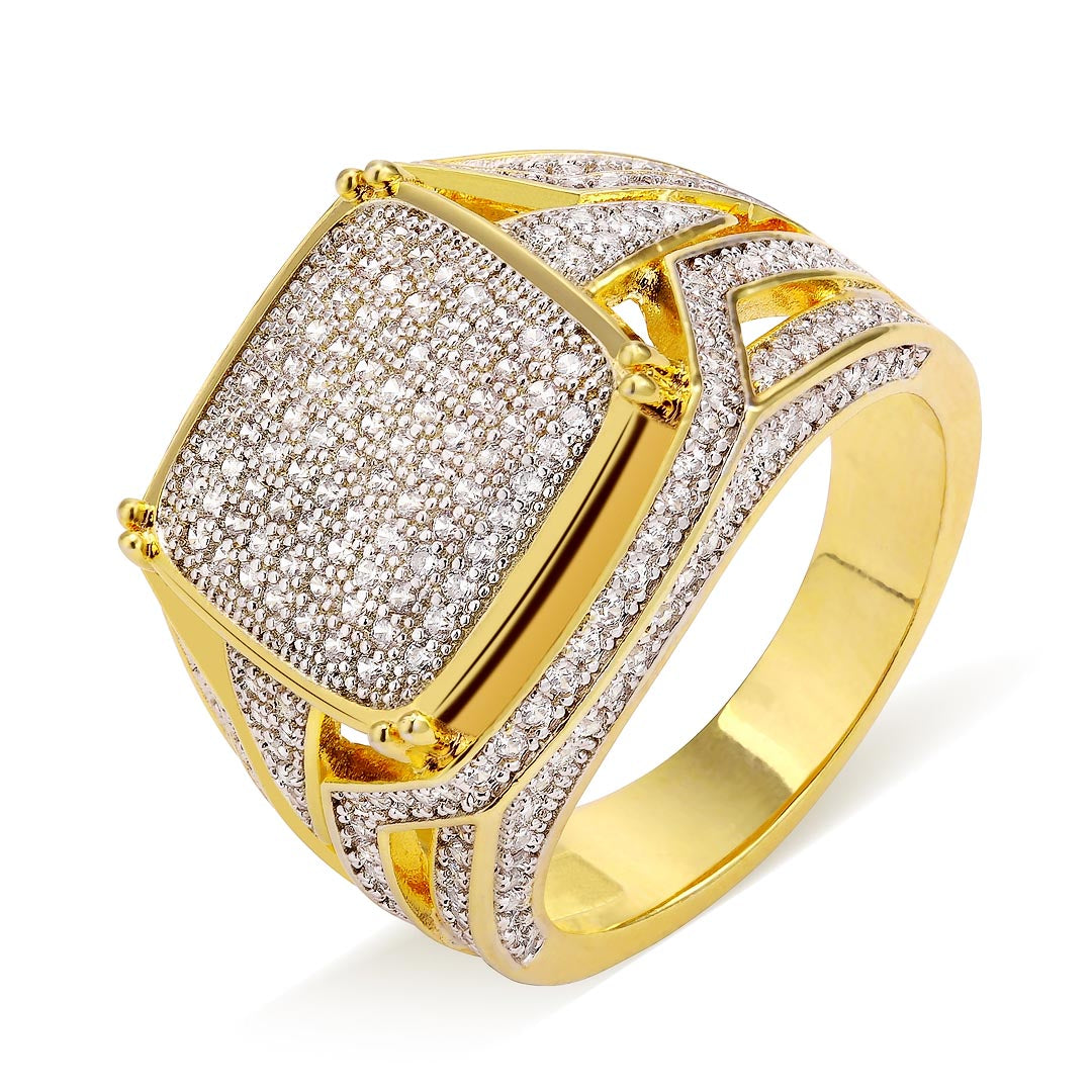 Moissanite Platform Mens Ring in 14K Gold