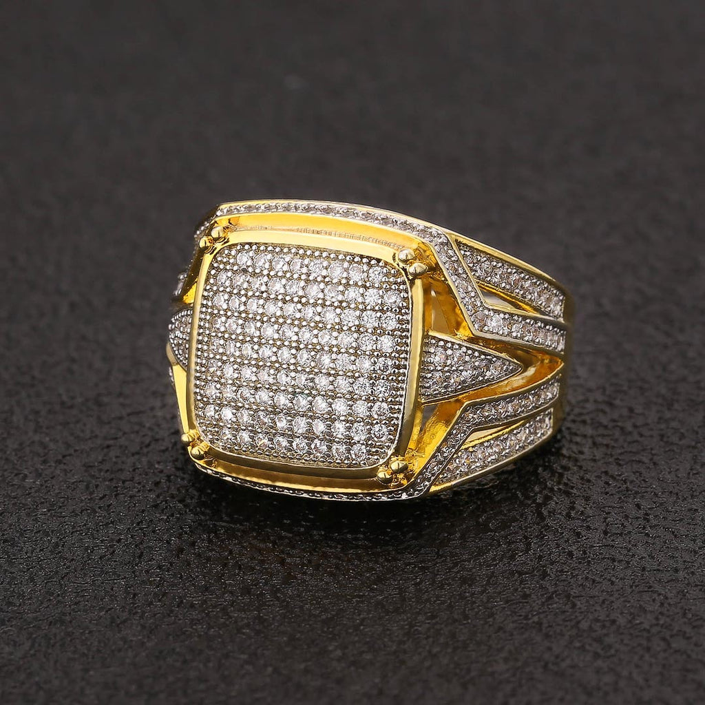 Moissanite Platform Mens Ring in 14K Gold