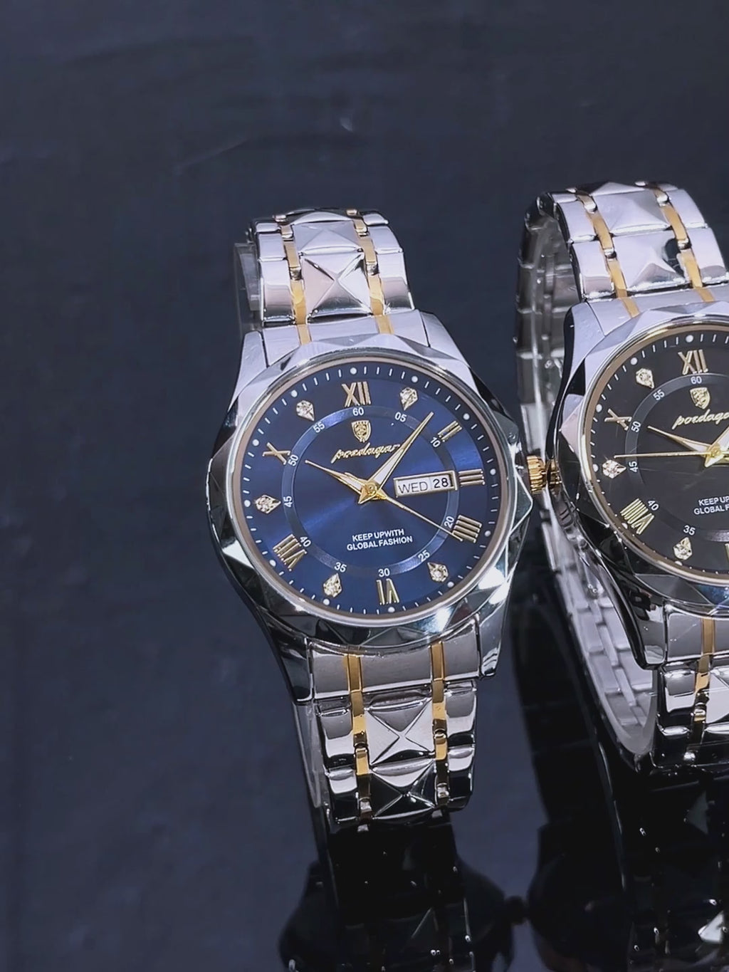 JIKU Waterproof Luminous Stainless Steel Two-tone Quartz Men's Watch