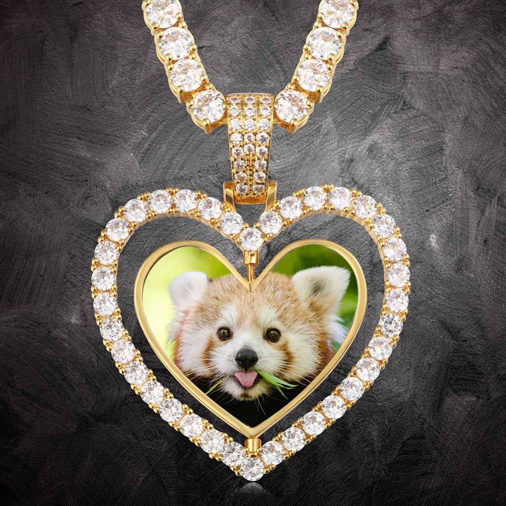 Custom Heart Rotating Double-sided Photo Moissanite Necklace