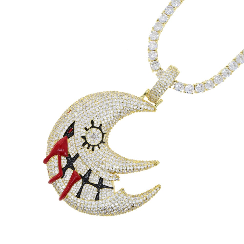 XL Moissanite Iced Out Blood Moon Hip Hop Pendant Necklace