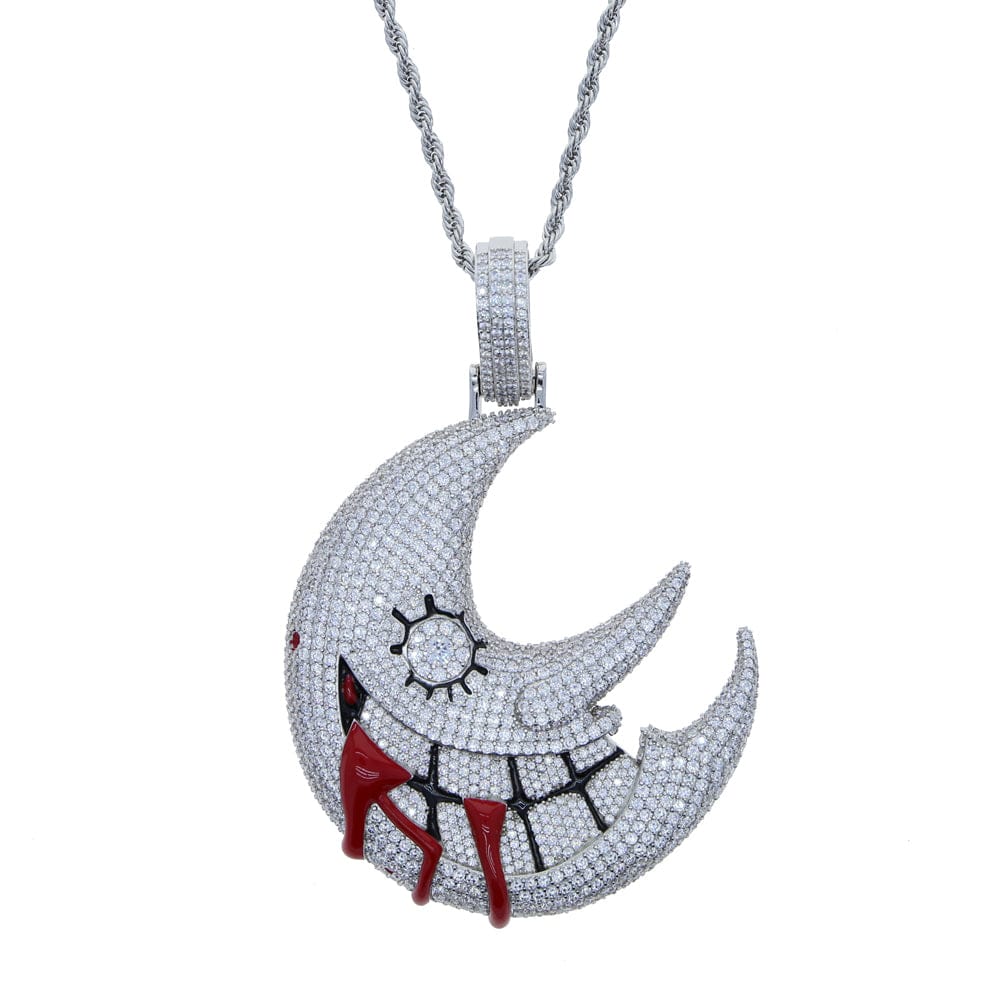 XL Moissanite Iced Out Blood Moon Hip Hop Pendant Necklace