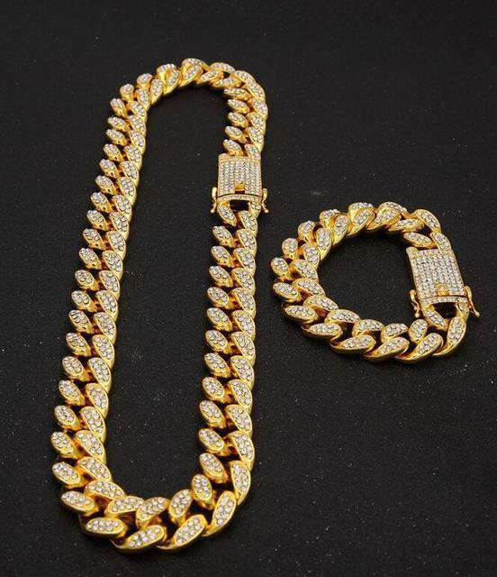 13mm/20mm Cuban Chain & Bracelet Set - 5x 18K Gold Plated